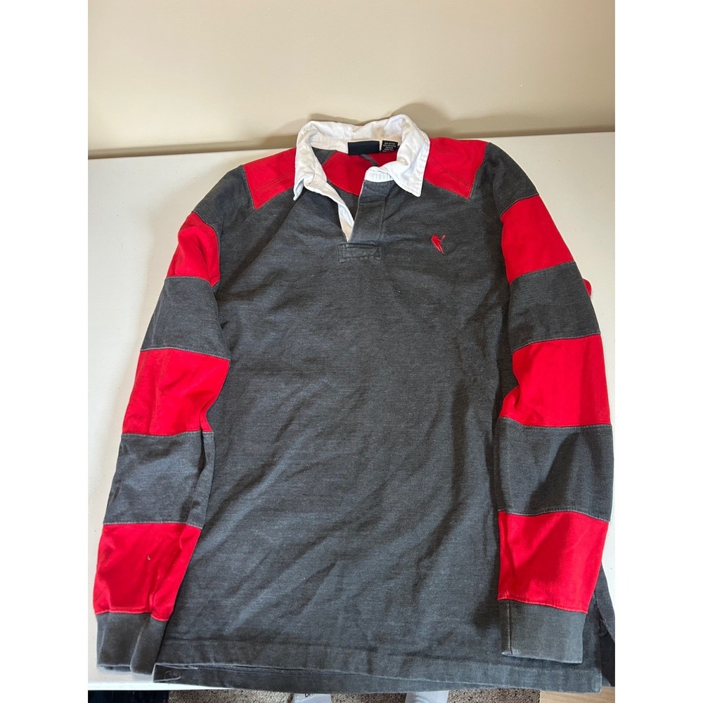 Vtg Pennant Sportswear Gray and Red Lacrosse Rugby Striped Long Sleeve Large